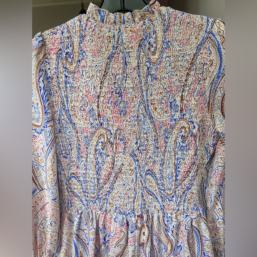 MISSORD Paisley Smocked Mock Neck Maxi Dress Victorian Romantic Poet Modest Sz S - Picture 7 of 13